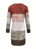 Back view of Color Block Round Neck Long Sleeve Dress