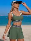 Ladies Contrast Trim Tank and Skort Swim Set