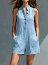 Womens Full Size Sleeveless Button-Front Romper with Pockets Plus Size