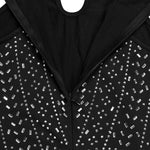 Black garment with a pattern of small, reflective beads or crystals.