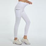Side view of white High Waist Active Leggings 