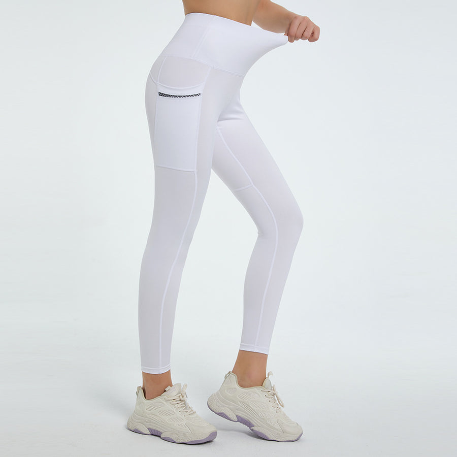 Side view of white High Waist Active Leggings 