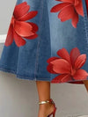 Full Size Floral Print A-Line Midi Skirt Plus Size