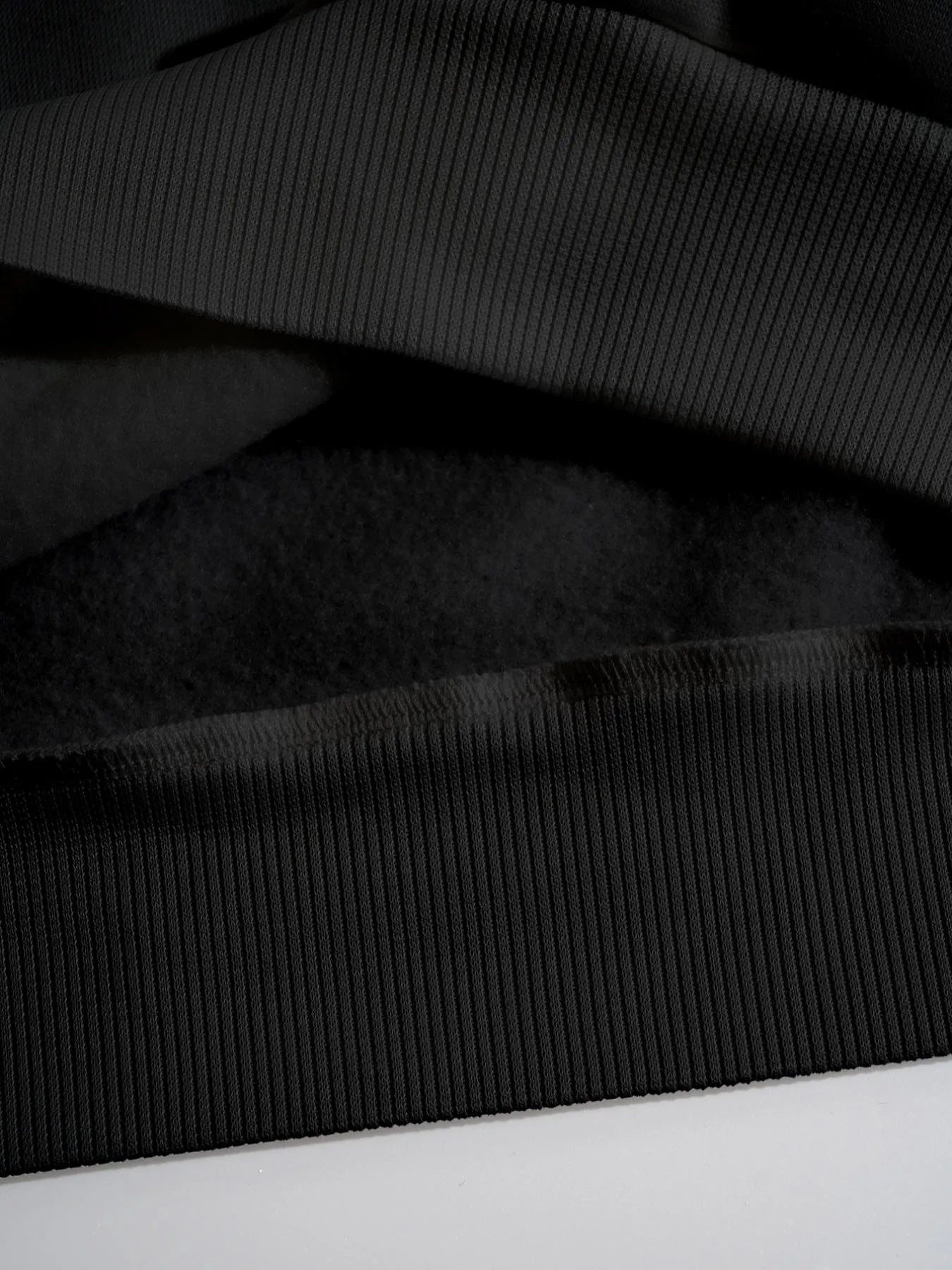 Close-up of black ribbed fabric on a white background