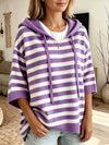 Full Size Drawstring Striped Hooded Sweater Plus Size