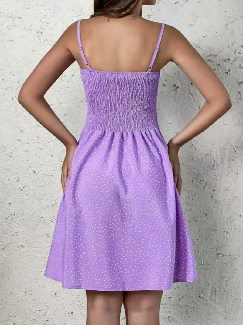 Back view of purple Full Size Smocked Square Neck Cami Dress Plus Size