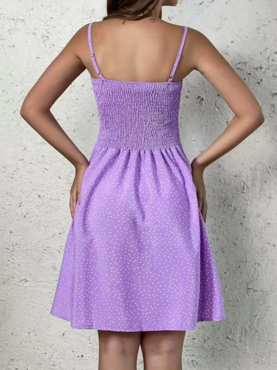 Back view of purple Full Size Smocked Square Neck Cami Dress Plus Size