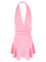 Pink halter dress on a white background