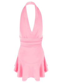 Pink halter dress on a white background
