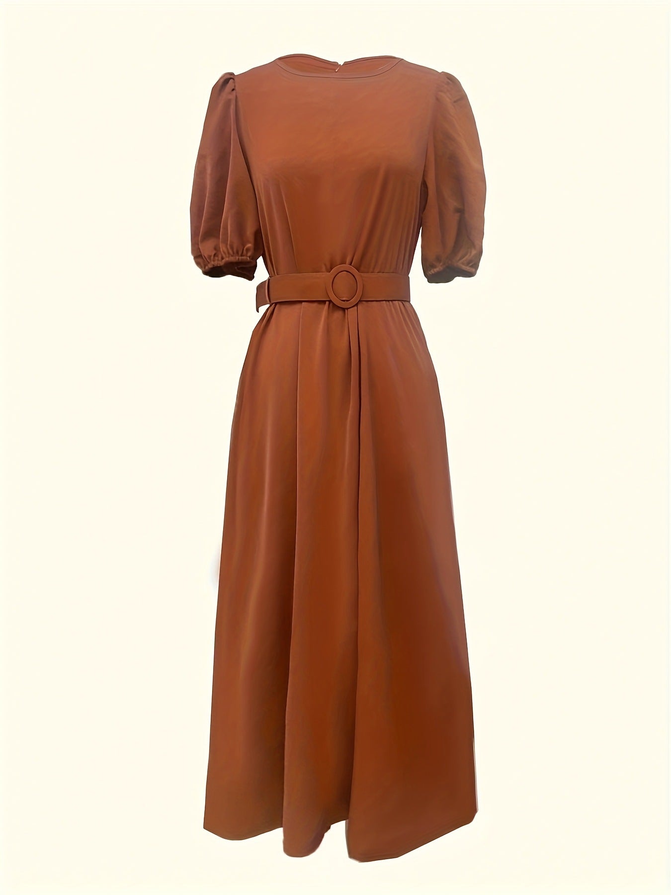 Brown dress with puff sleeves on a white background