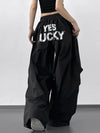 Letter Back Wide Leg Drawstring Pants