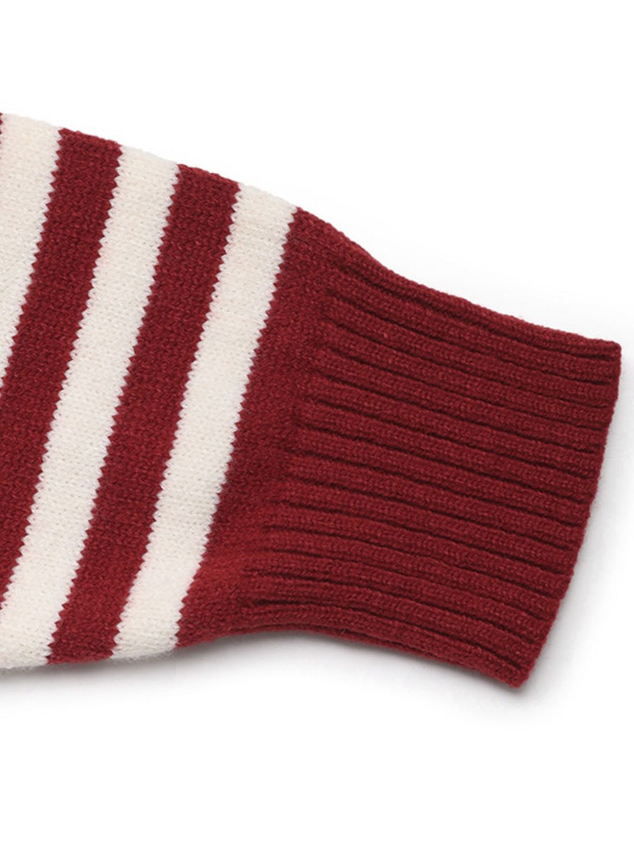 View of sleeve on Perfee Striped Long Sleeve Hooded Sweater