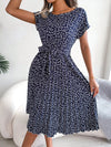 Floral Print Pleated Midi Dress with Belt