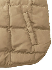 Close-up of a beige quilted jacket on a white background