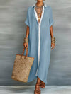 Full Size Short Sleeve Maxi Shirt Dress with Contrast Placket Plus Size