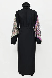 Black abaya with colorful sleeves on a white background