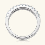 Silver ring with small diamonds on a white background
