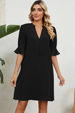 Black Notched Flounce Sleeve Mini Dress