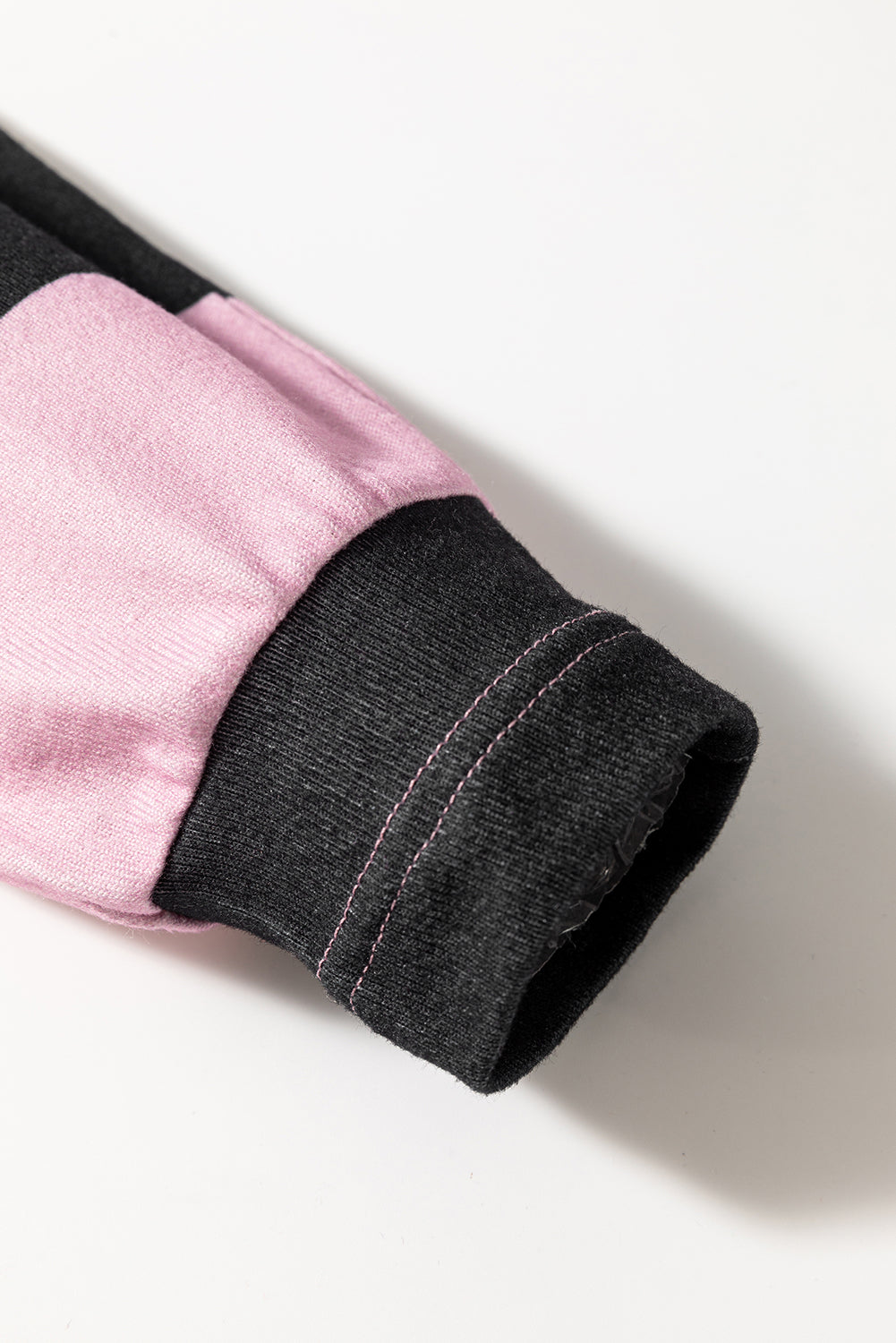 View of sleeve on High-Low Color Block Round Neck Long Sleeve T-Shirt