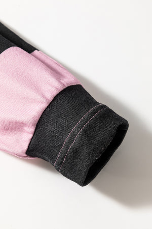 View of sleeve on High-Low Color Block Round Neck Long Sleeve T-Shirt