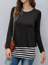 Layered Crew Neck Long Sleeve Striped T-Shirt For Ladies