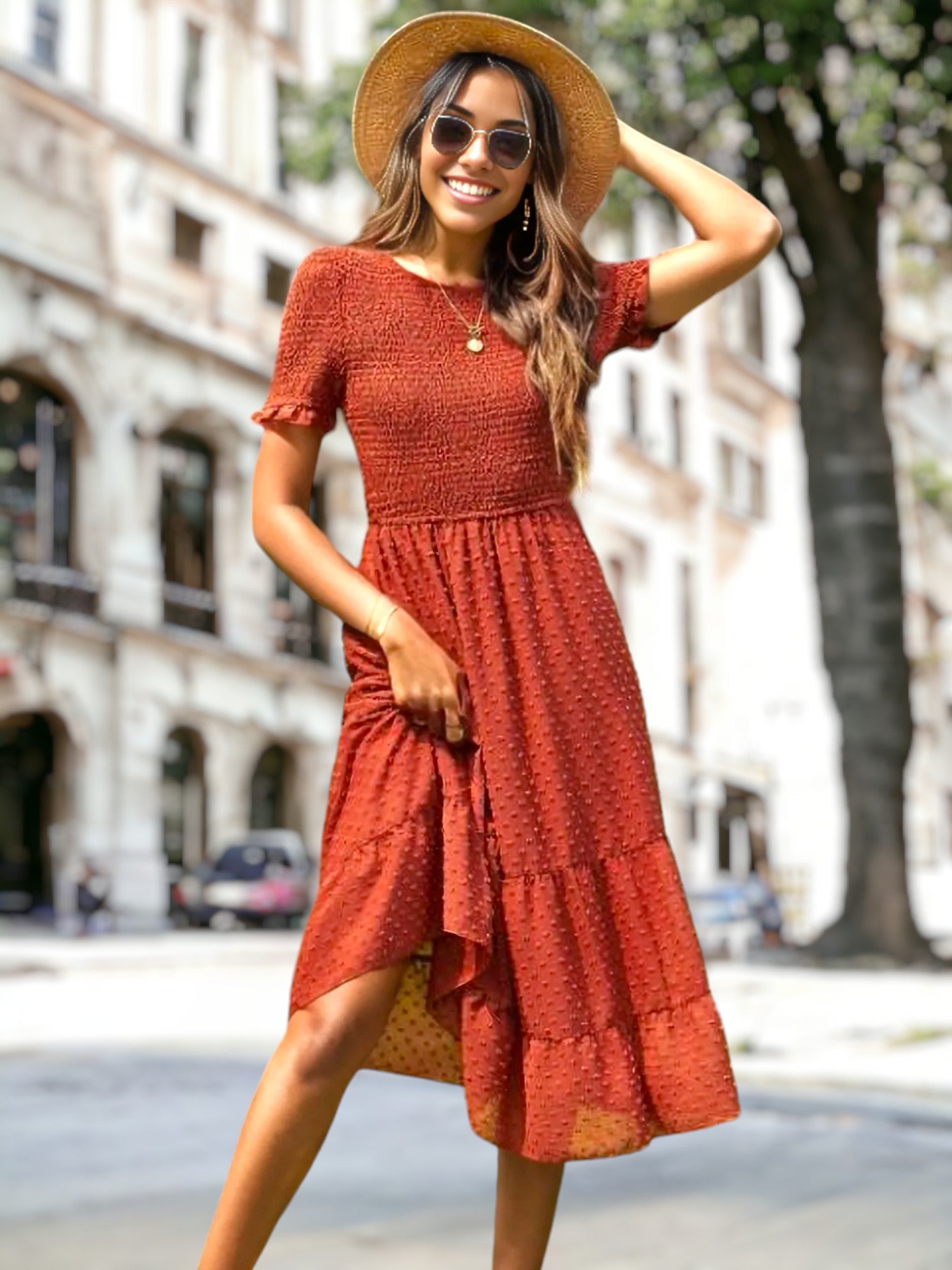 Double Textured Tiered Dress for women