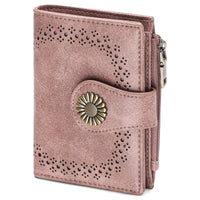 Pink wallet with floral design on a white background