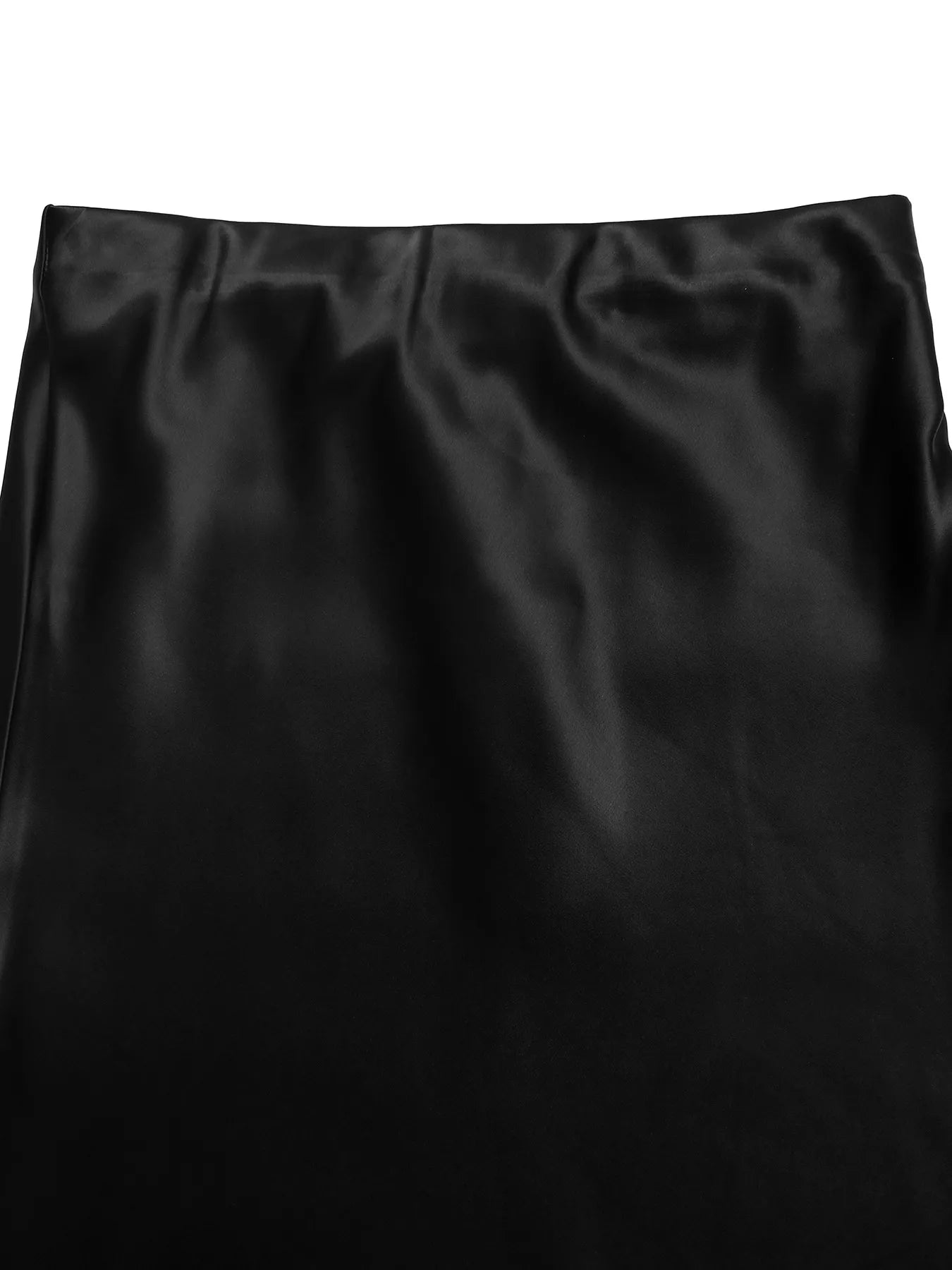 Black satin fabric with folds on a white background