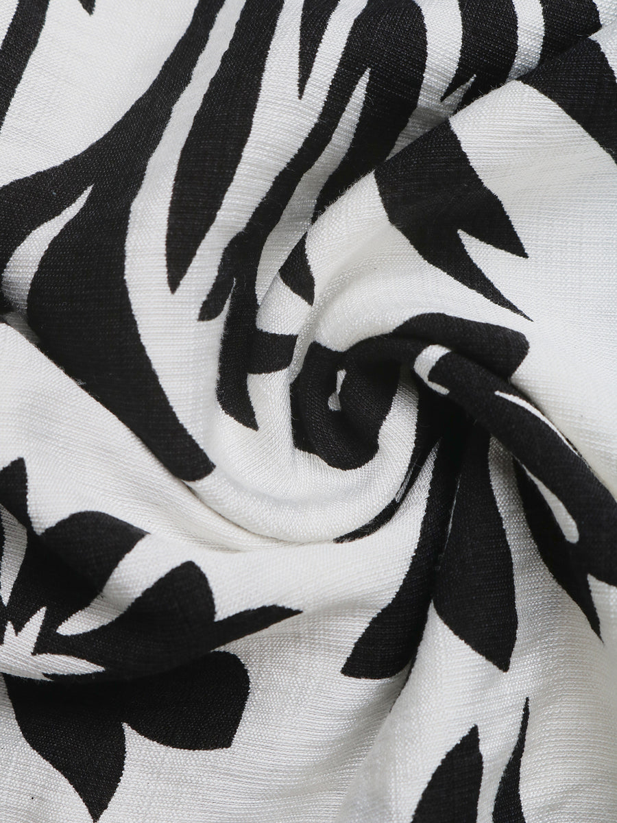 Close-up of black and white floral patterned fabric