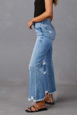 Women's Trendy Distressed Raw Hem Jeans with Pockets