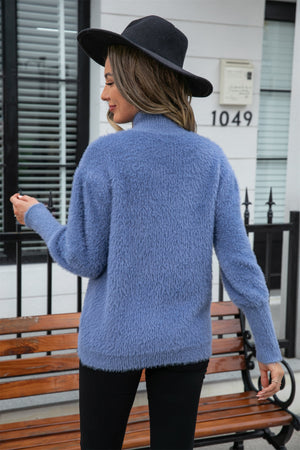 Back of blue Angel Wings Turtle Neck Long Sleeve Pullover Sweater