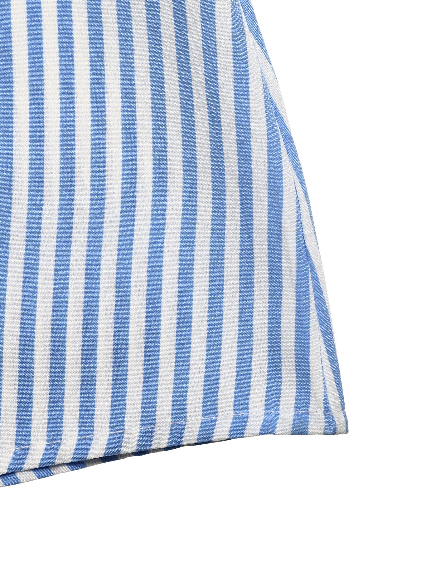 Close-up of a blue and white striped fabric corner