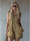 Ladies Full Size Hooded Sleeveless Zipper Romper with Ruffled Pockets Plus Size