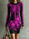 Skeleton Floral Long Sleeve Bodycon Dress For Women