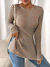 Slit Striped Long Sleeve Casual T-Shirt