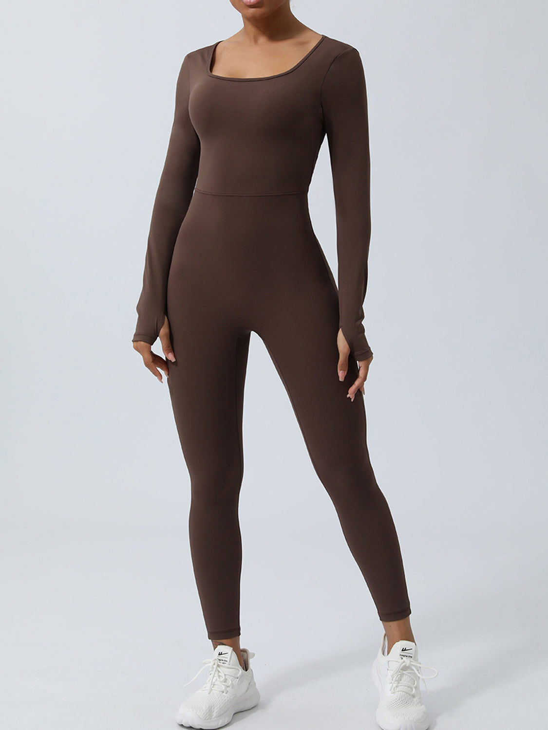 Brown Twisted Backless Long Sleeve Jumpsuit