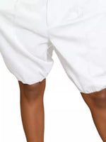 White shorts worn by a person on a white background