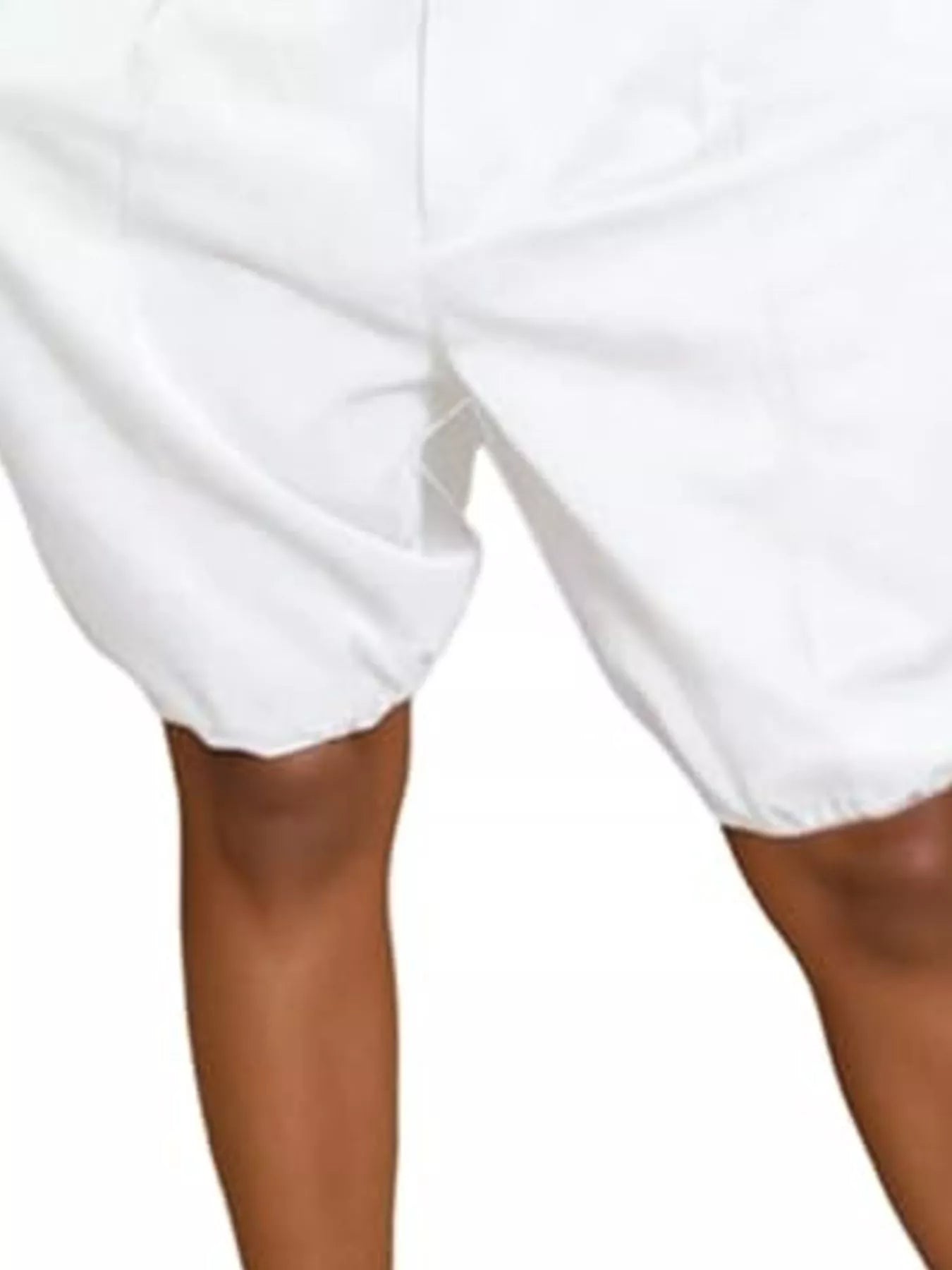 White shorts worn by a person on a white background