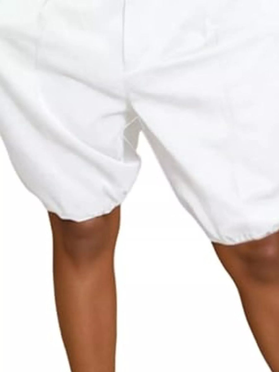 White shorts worn by a person on a white background