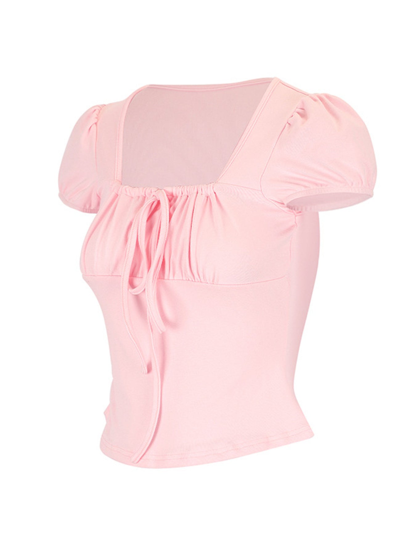 Pink top with puff sleeves on a white background