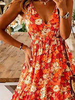 Woman wearing a floral dress with a blurred background