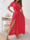 Polka Dot Surplice Maxi Dress with Slit