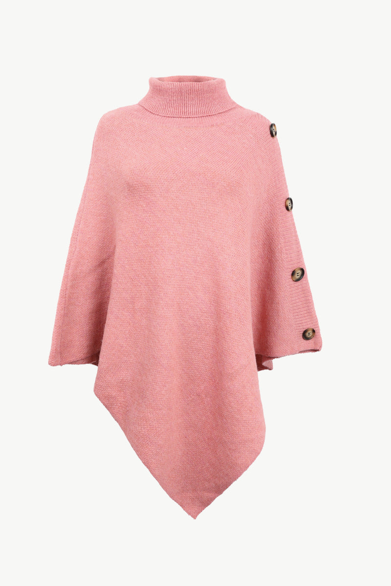 Pink poncho with button details on a white background