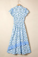 Blue floral dress on a beige background