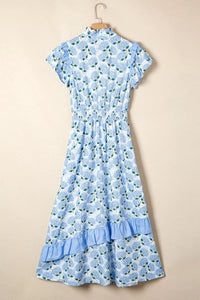 Blue floral dress on a beige background