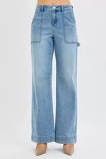 Light blue jeans on a white background