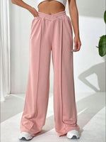 Full view of pink Elastic Waist Wide Leg Jogger Pants