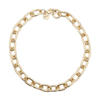 A bold, rounded link chain necklace made of recycled brass with a gold finish, featuring a secure lobster clasp.