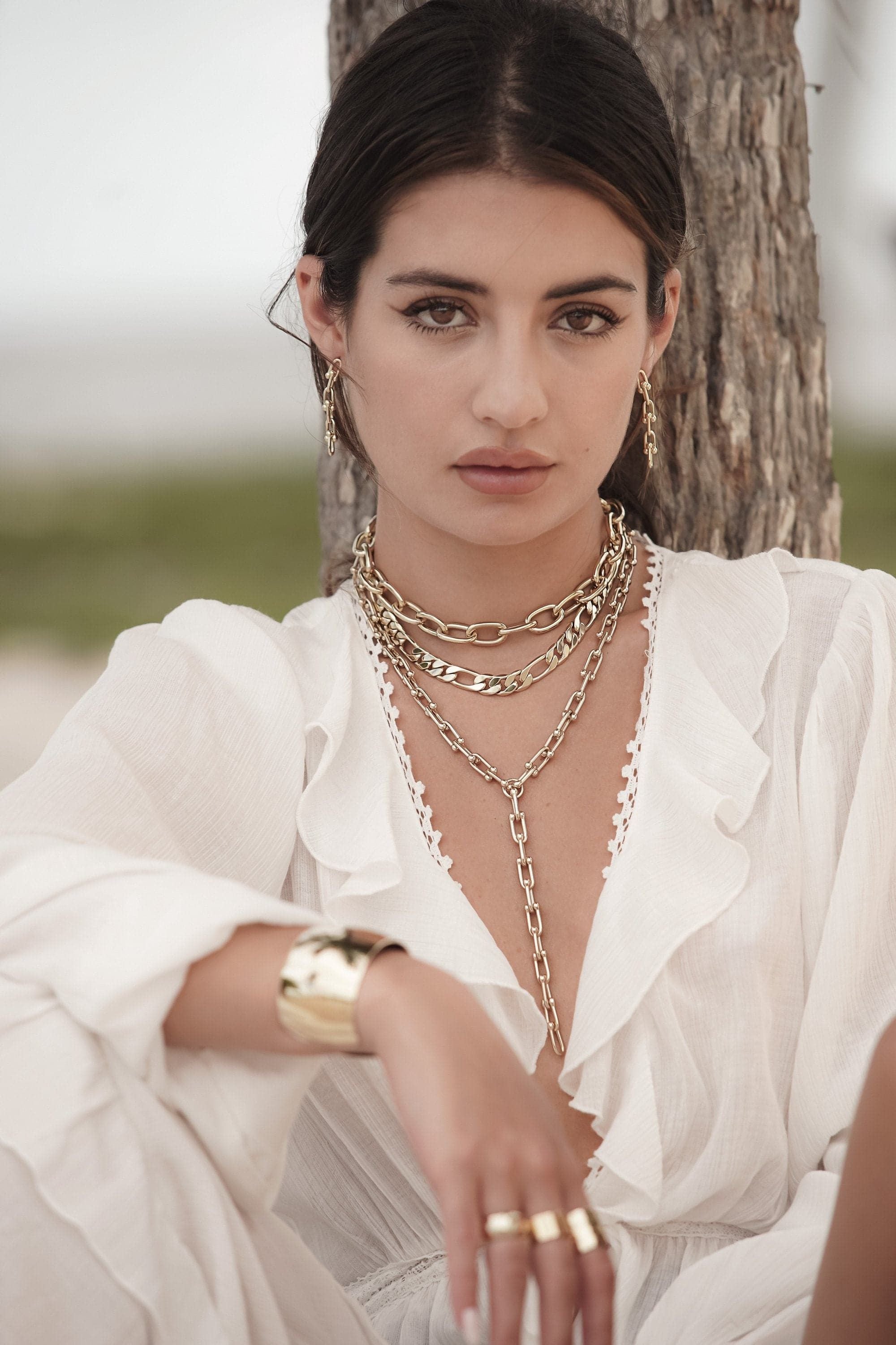 Model wearing Alana Toggle Necklace