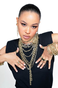 Model wearing many Arya Bracelet